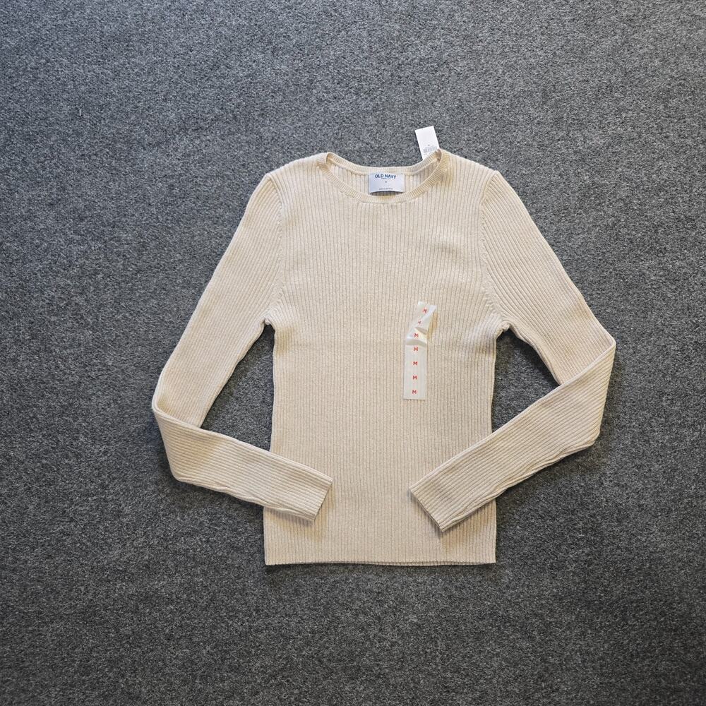 Old Navy Sweater Womens Size Medium Off White Gold Shimmer Ribbed Fitted Capsule
